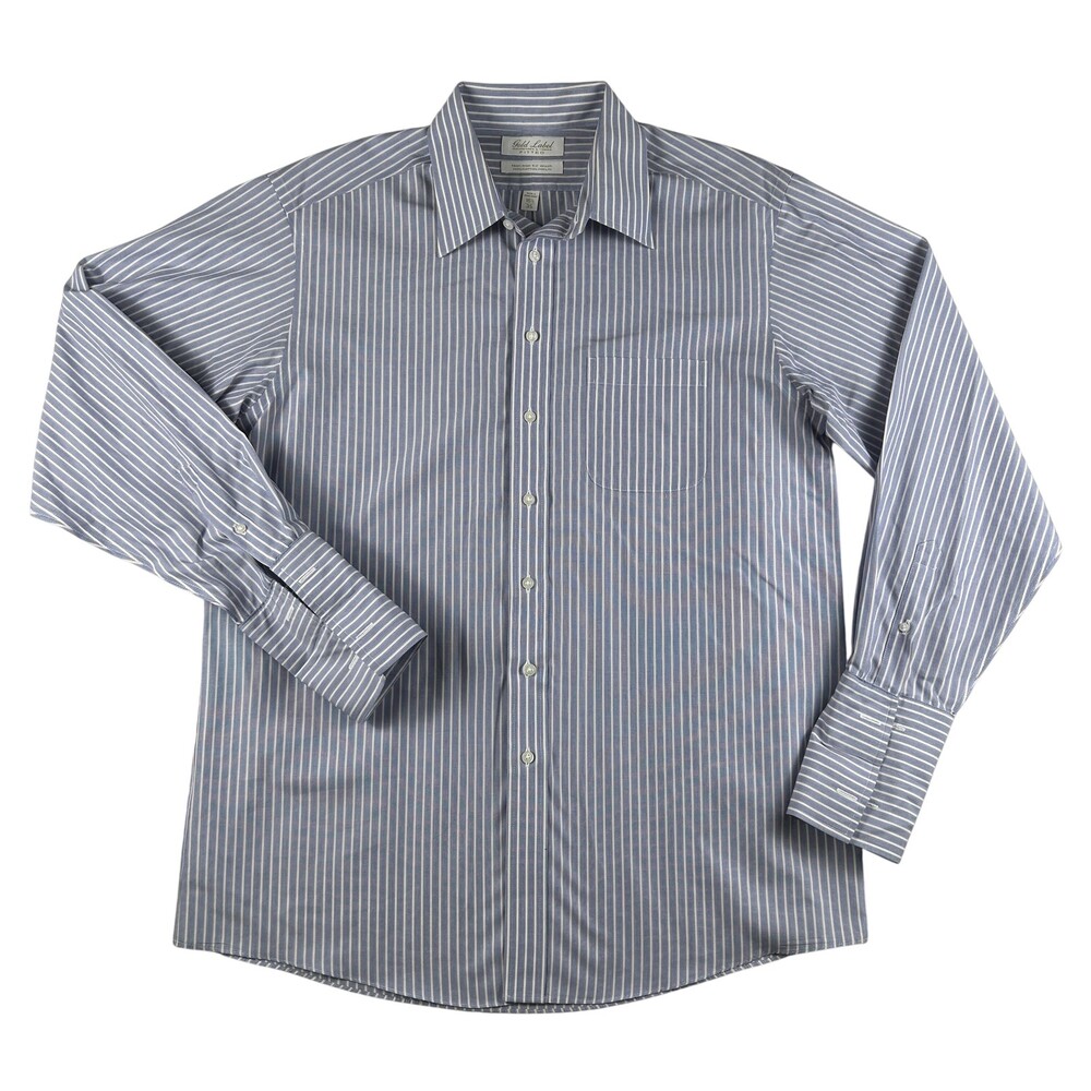 Roundtree & Yorke Dress Shirt Mens 16.5 34/35 Blue Stripe Slim Fit Non Iron